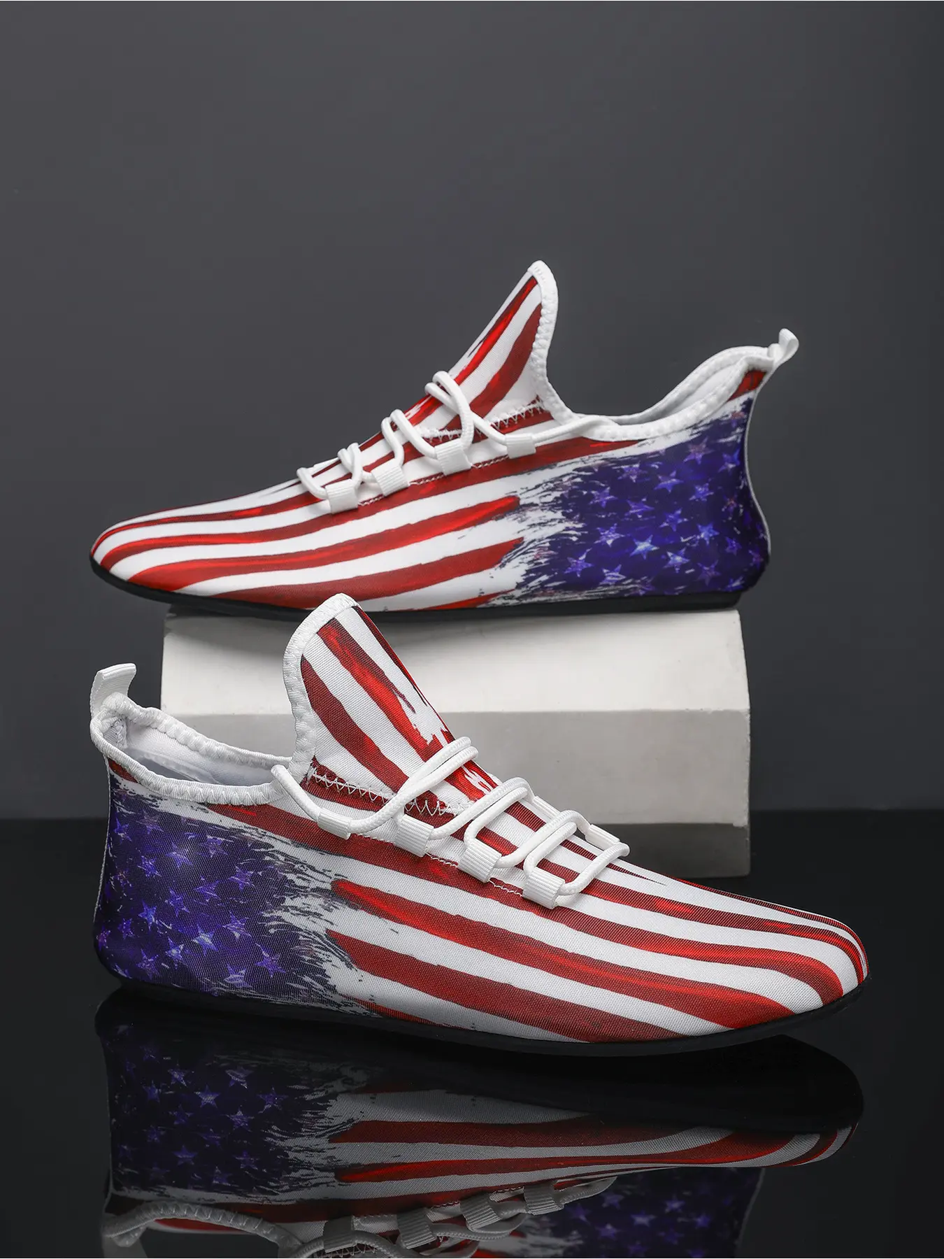 Men  Flag Print Lace Up Barefoot Fitness Shoes Soft Non Slip Breathable Yoga Gym Training Sock Sneakers