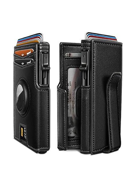 Men's Small Wallet Metal Automatic Card Holder ID Case Rfid Anti-Theft Credit Card Clip Airtag Compatible Lost Prevention Purse