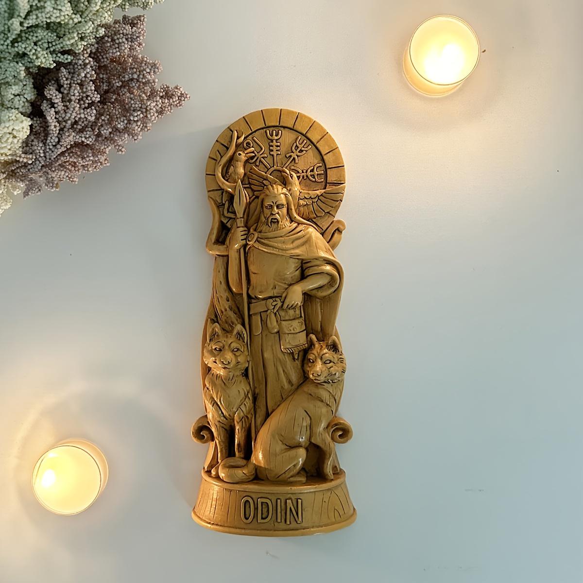 Odin Norse God Resin Statue - Viking Altar Mythology Wood Carving Style, Versatile Indoor/Outdoor Home Decor