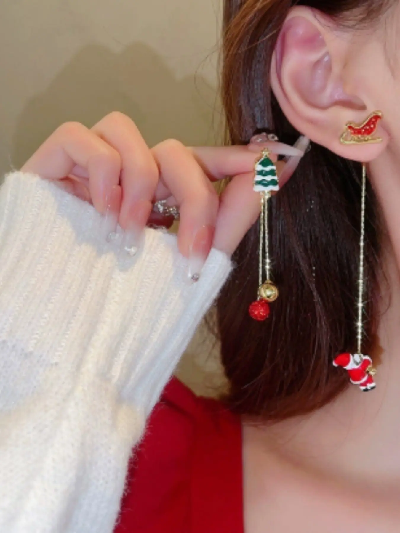Christmas Alloy Earrings, Santa Hat Reindeer Rhinestone Christmas Tree Gingerbread Man Ear Jewelry, Unique Holiday Accessories