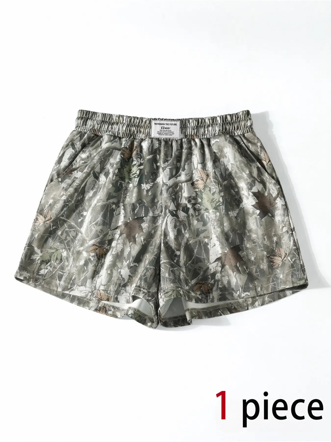 Vintage Street Withered Branch Camo Print Loose-Fit Gym Shorts, Casual All-Season Wear, Moderate Fabric Thickness, Kint Style, Camouflage Athletic Shorts