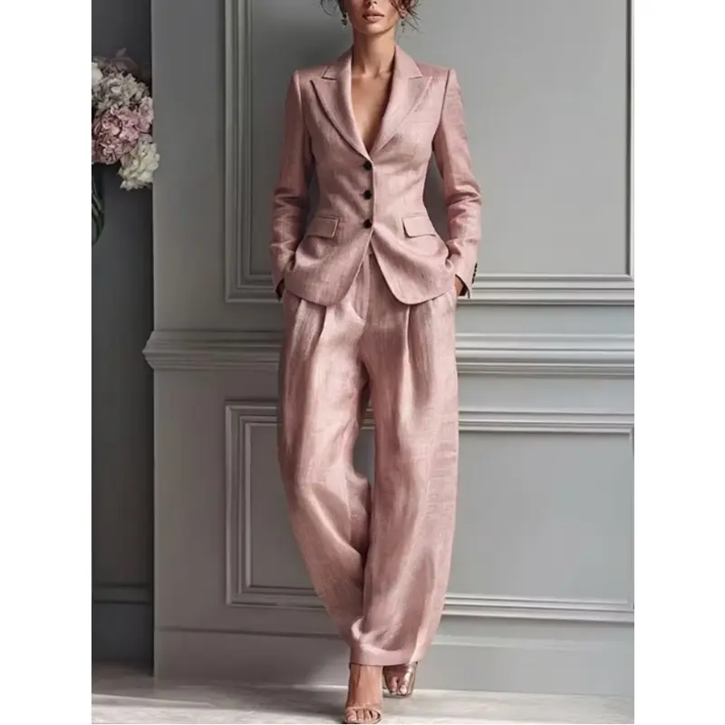 Fashion 2 Piece Blazer Pants Set, Cute Oversized Suit Outfit, Comfort Lapel Blazer with Wide Leg Trousers, Valentine's Day Gift for Her, Best Holiday Present for Lover Family Friends
