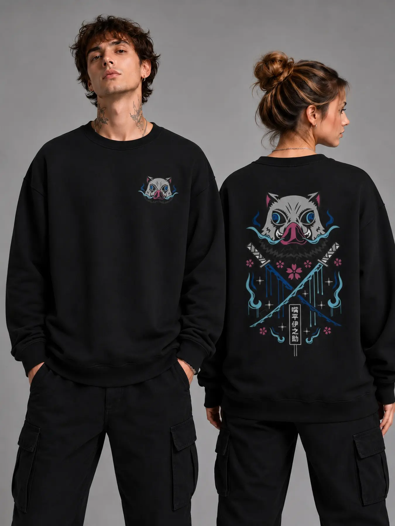 Hashibira Inosuke Boar Mask Crewneck Sweatshirt, Demon Slayer Anime Oversized Pullover, Perfect Gift Cool Shirts,Graphic Oversized Heavyweight Fleece Crewneck Sweatshirt / Fleece Hoodie for Men & Women, Workout Crewneck & Hoodie,y2k hoodie