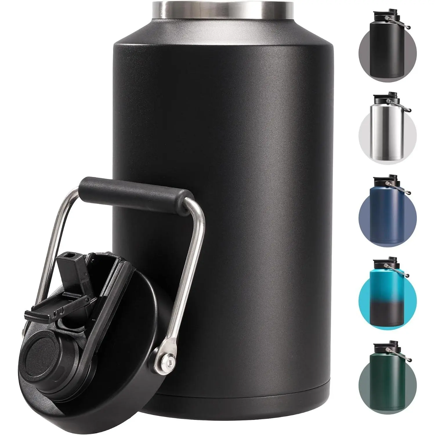 One Gallon Insulated Water Bottle for Travel: 2-in-1 Straw and Spout Lid, Keep Cold 24Hrs, Leakproof, 128oz Water Jug With Handle, Vacuum Stainless Steel for Sports, Hiking, Trip (Black)Gift
