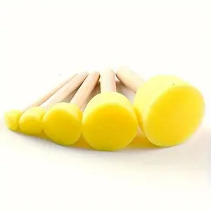 5pcs Yellow Sponge Brushes for Graffiti, Painting, and Art Projects - Round Mushroom Heads, Durable Rubber