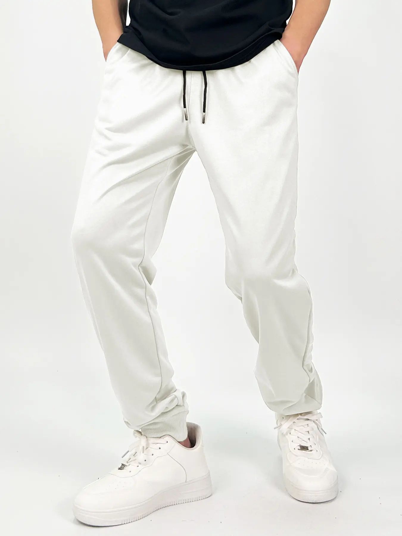 Men's casual pants, Knitted trousers, college style, waist elastic drawstring ankle fold design, knitted ankle binding pants, sports pants, suitable for gym, running, sports and daily wear (universal for all seasons)