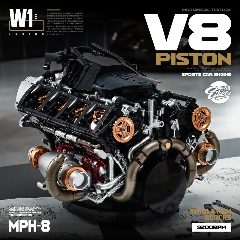 2035PCS Simulated V8 Piston Engine Building Blocks Assembly Mechanical Bricks Model Toys Kids Adult Technical Collectible DIY Educational Toys Brick Set