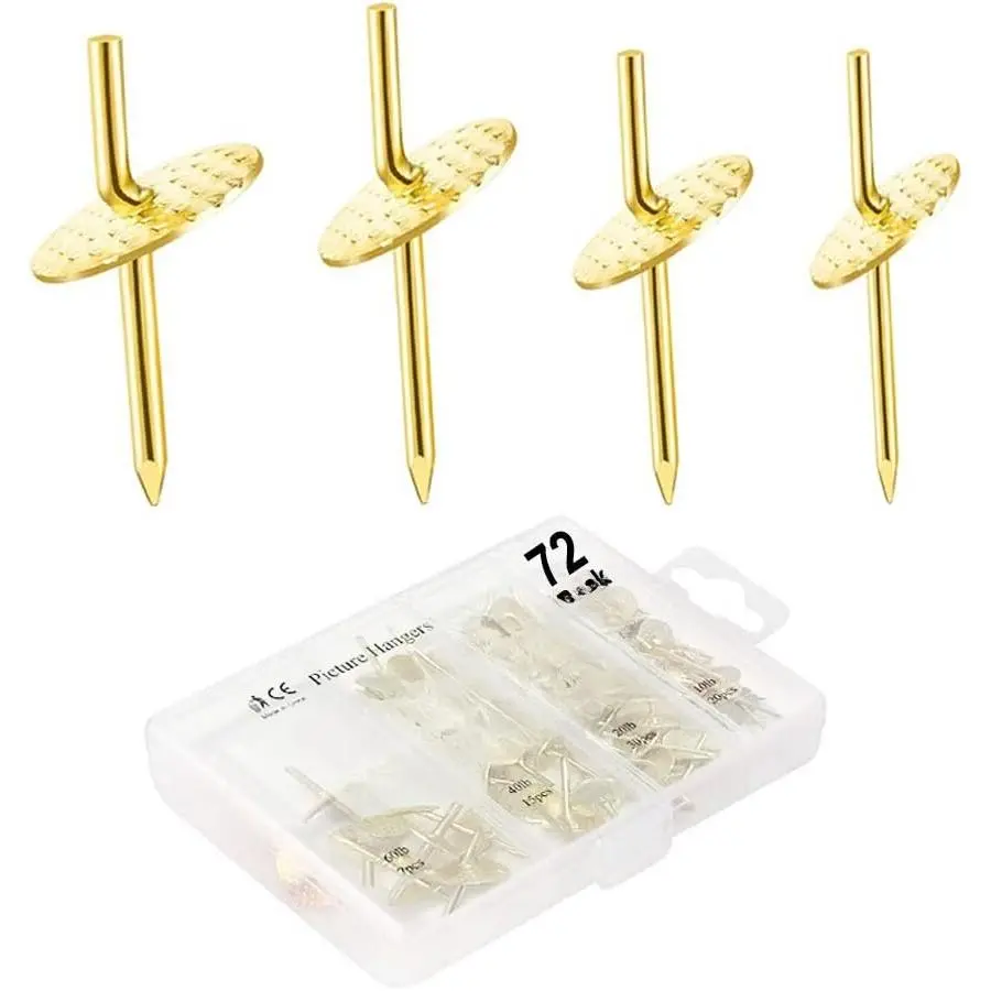 72 count Picture Hangers with 10-60lbs, 4 Different Size Picture Hangers, Iron Alloy  Hooks, Plaster Picture  Kit  Wooden/Drywall  Hardware for Clock, Mirror,