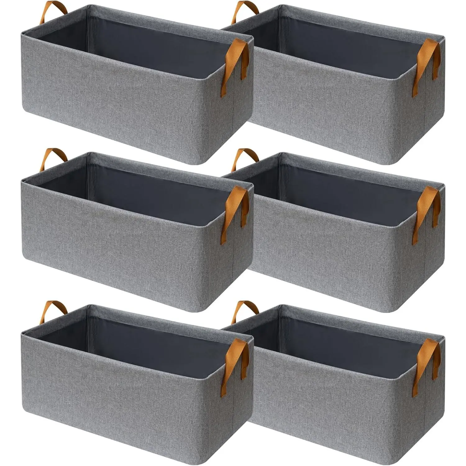 6 Pack Closet Cloth Storage Bins for Shelves, Medium Storage Baskets for Shelves, Fabric Bins for Closet organization with Handles（ Gray 15''L x 10''W x 8''H）
