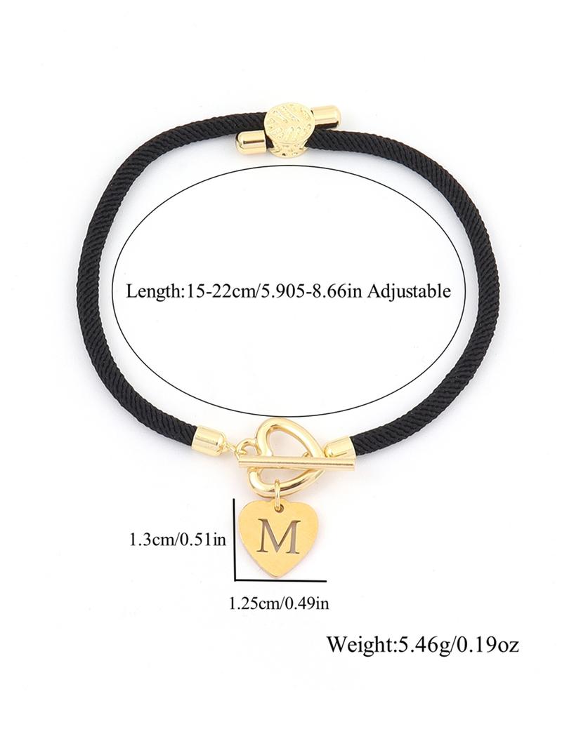 Heart & Letter Design Charm Bracelet, Fashionable Adjustable Rope Bracelet, Heart Shaped Bracelet for Women & Girls, Elegant All-match Fashion Jewelry for Daily Decor