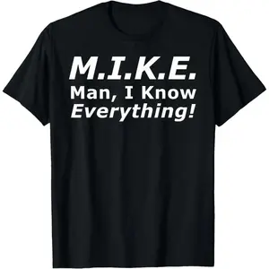 NO.BRAND Men's Short-Sleeve Seamless Soft Casual Cotton Funny Mike T-Shirt - 'Knows Everything' Gift for Men, Birthday & Father's Day, Alternative, Shortsleeve, Smooth, Round Neck