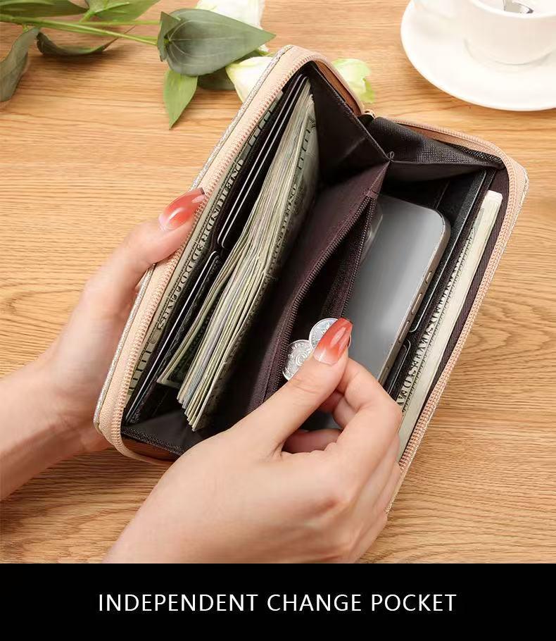 Laser Zipper Bag Grid Pattern Triangle Mermaid Shining Pink Large Wallet Women's Bag