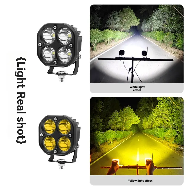 2PCS 4-LED Mini Cannon Fog Lights, Yellow & White Waterproof 12-60V Offroad Spotlights with High Adhesive Sticker, Compatible with Great Wall Poer (Cannon), Heavy Duty Trucks, Ideal for Husbands