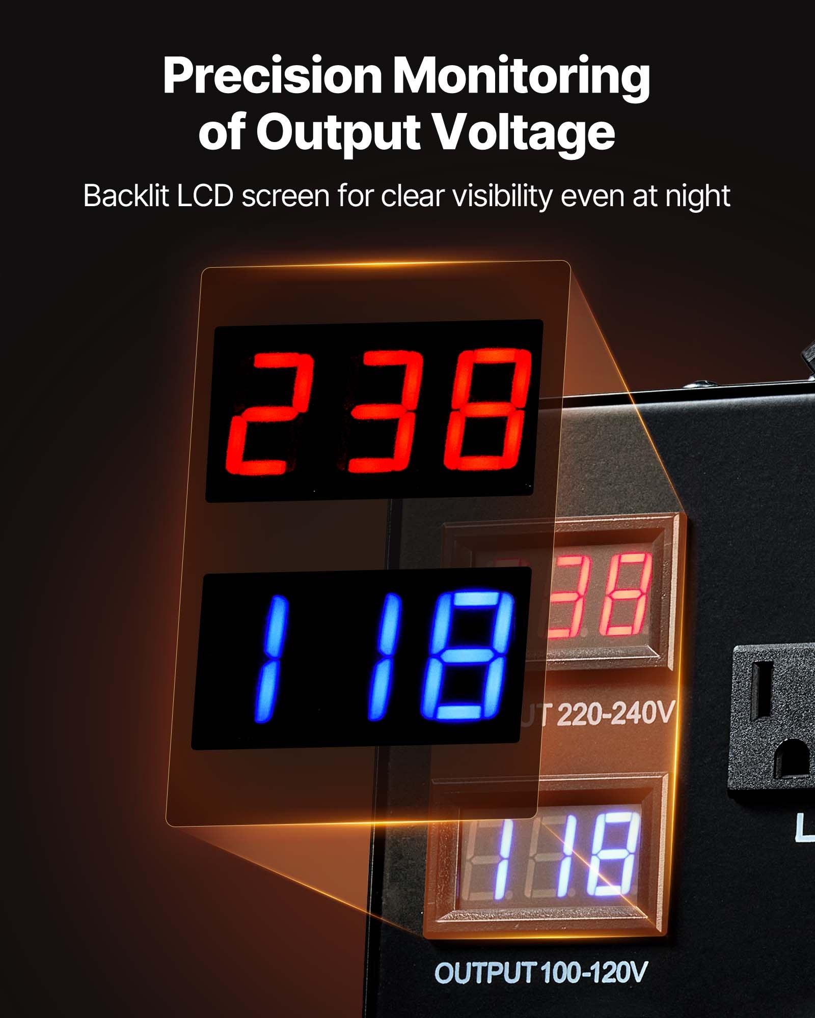 VEVOR Voltage Auto Converter Transformer, 5000VA, Heavy Duty Step Up/Down Power Transformer, 110V to 220V and 220V to 110V, with 3 US Outlets, 3 EU Outlets, LCD Display, Circuit Breaker Protection VEVOR Voltage Auto Converter Transformer, 5000VA, Heavy Duty Step Up/Down Power Transformer, 110V to 220V and 220V to 110V, with 3 US Outlets, 3 EU Outlets, LCD Display, Circuit Breaker Protection