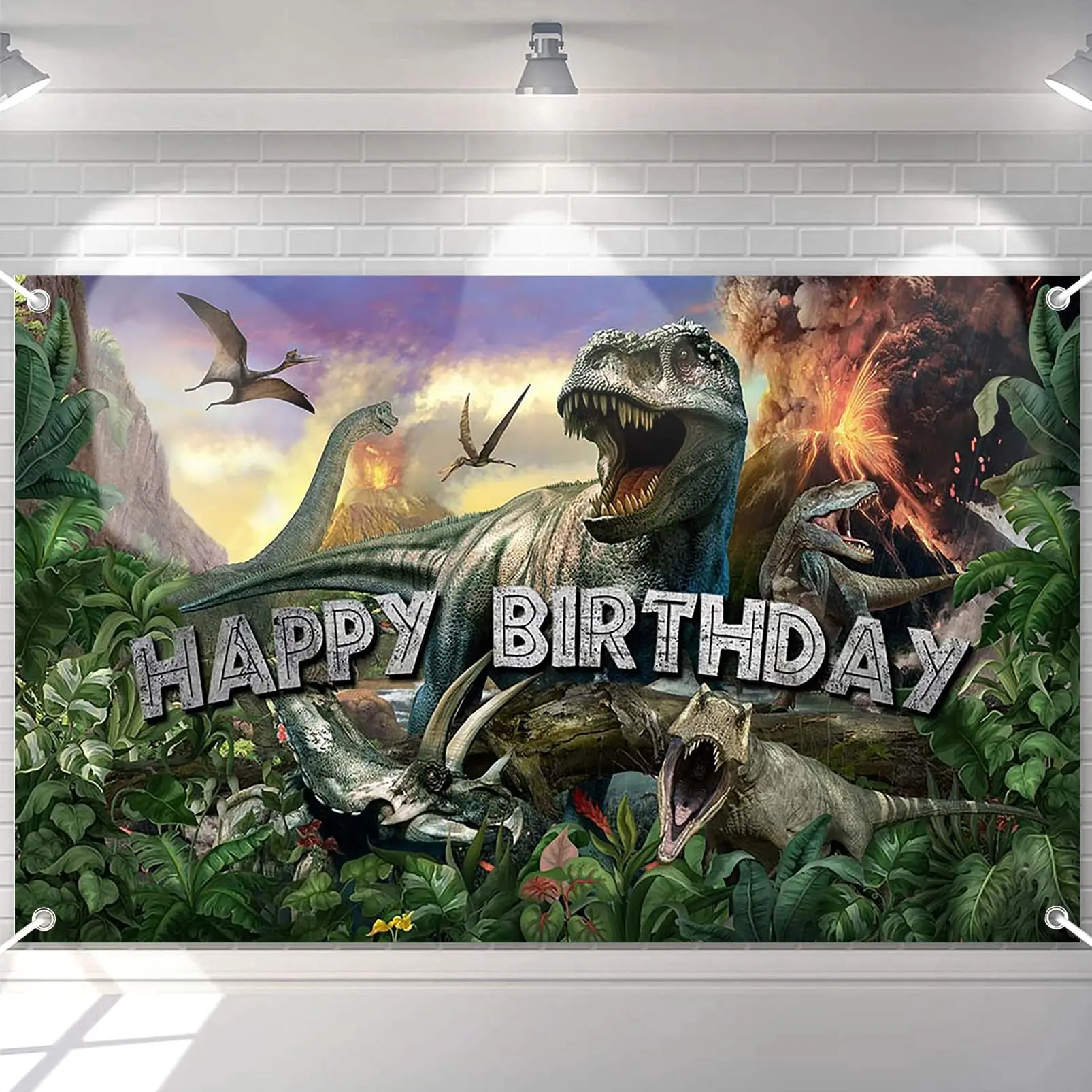 Dinosaur Birthday Background, Jurassic Dinosaur Theme Happy Birthday Banner, Jurassic Jungle Boy Party Decoration, Photo Backdrop