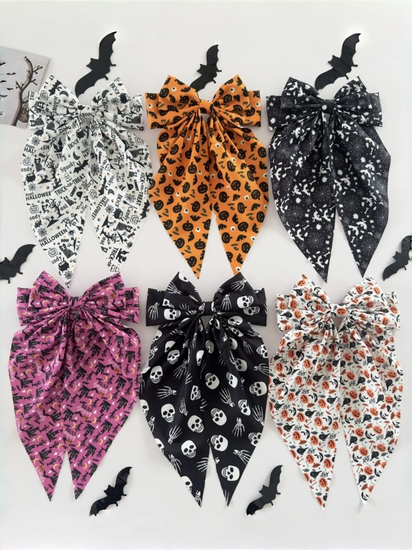 Halloween Print Large Bow Ribbon Hair Clips, Sweet Cool Funny Back-Of-Head Clip, School Season Halloween Gift, Girls' Hair Accessories, Fashion Hair Accessories, Bowknot