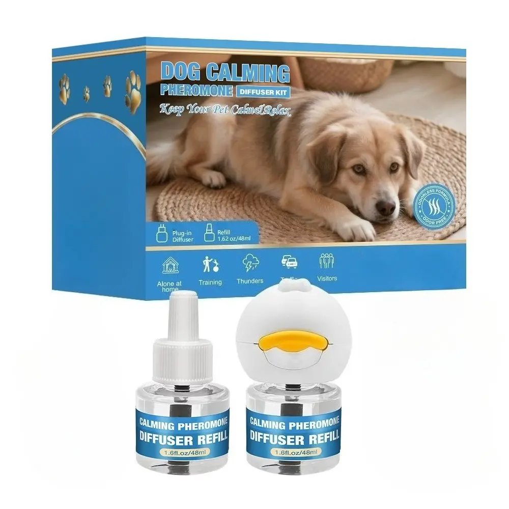 1 Diffuser + 2 Refills Dog Pheromone Diffuser System Suitable for for Home Use, Calming Aid for Barking & Hyperactivity, Plug-in-Free Operation, Long-Lasting Pheromone Diffusers for in Dogs