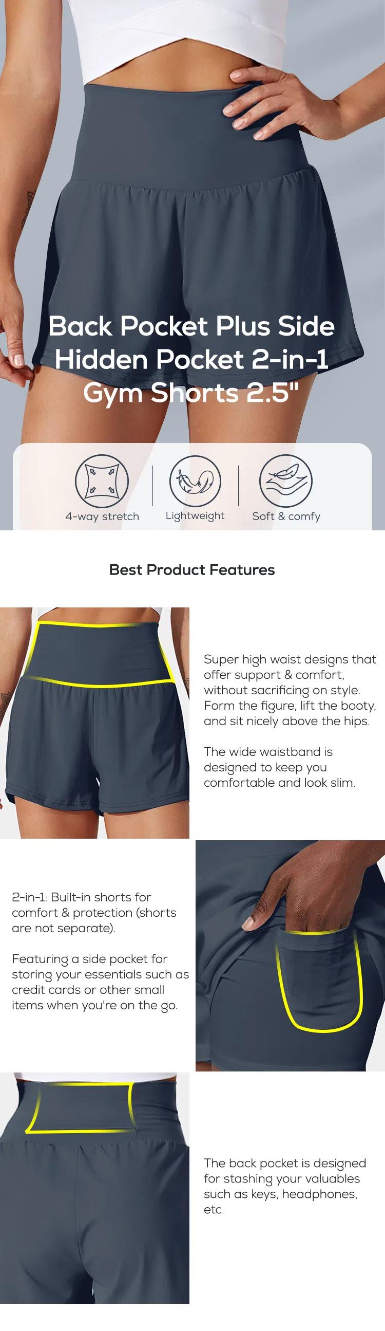 Halara Super High Waisted Back Pocket & Side Hidden Pocket 2-in-1 Yoga Shorts 3" Halara Super High Waisted Back Pocket & Side Hidden Pocket 2-in-1 Yoga Shorts 3"