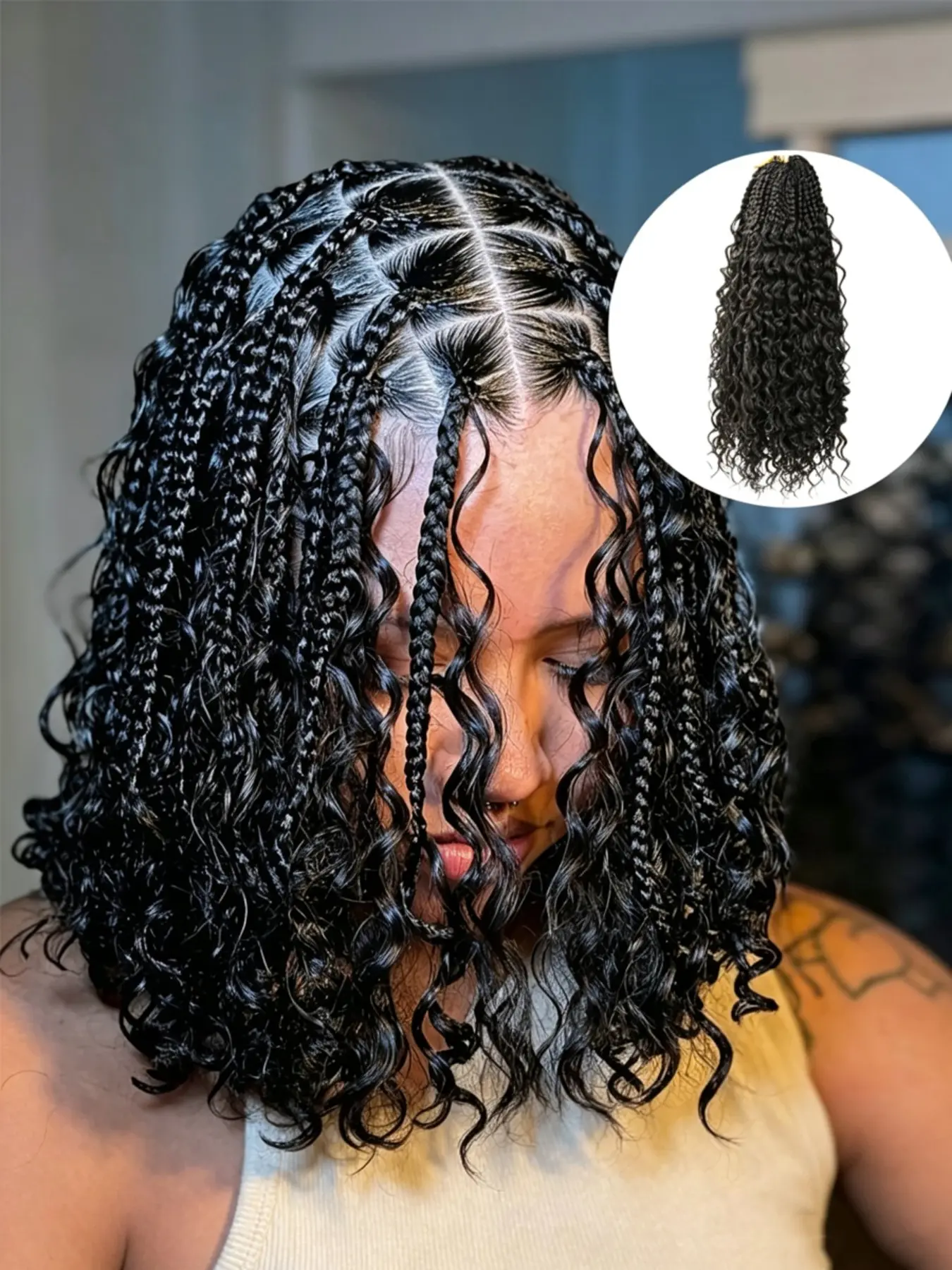 Goddess Box Braids Crochet Hair Boho Box Braids -14 Inch 3 Pcs Pre-Looped Textured Goddess Curly Wave Hair Extensions Unisex Braids Instant Volume & Length Perfect for Daily Wear & Special Events Versatile Hairpiece with Natural Soft Feel