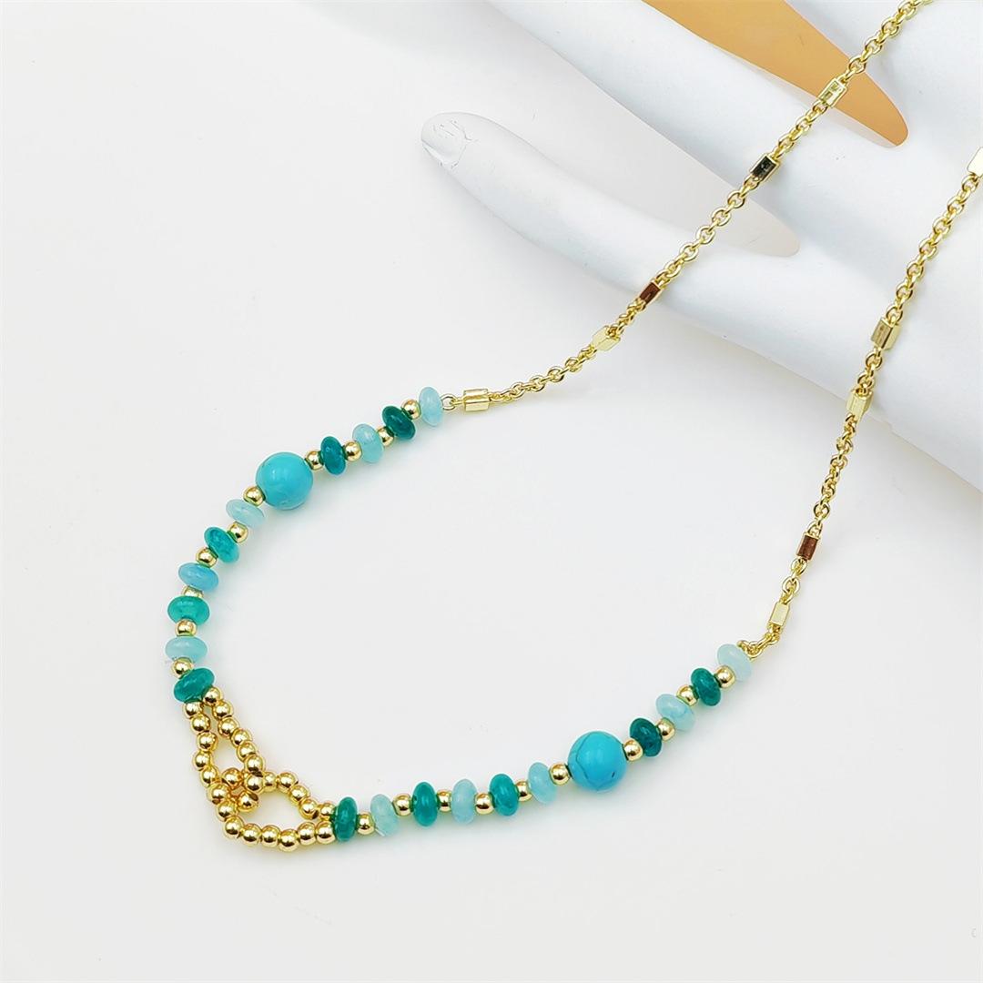 Bohemian Blue Turquoise Necklace 18K Gold Plated Double Layer Natural Stone Clavicle Chain For Daily Wear