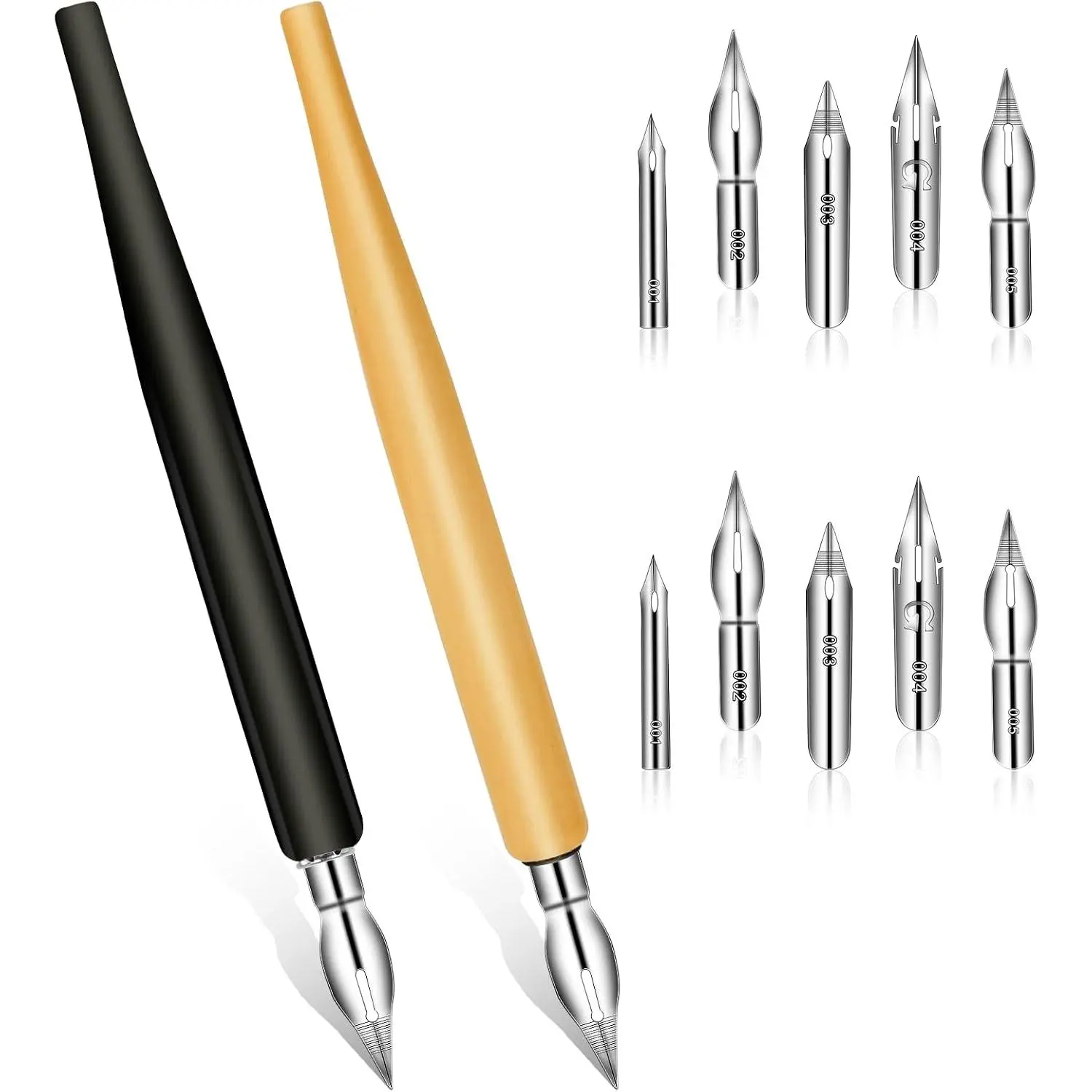 Comic Pen Set with 12 Oblique Nibs, Stainless Steel Replaceable Diverse Tip Styles, Oblique Calligraphy Dip Pen Nib Holder for Writing, Signing