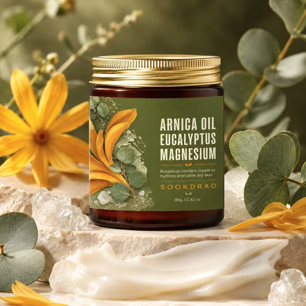 Arnica Oil, Eucalyptus, Magnesium, Botanical Comfort Cream, Hydrate, Calm Dry Skin, 80g