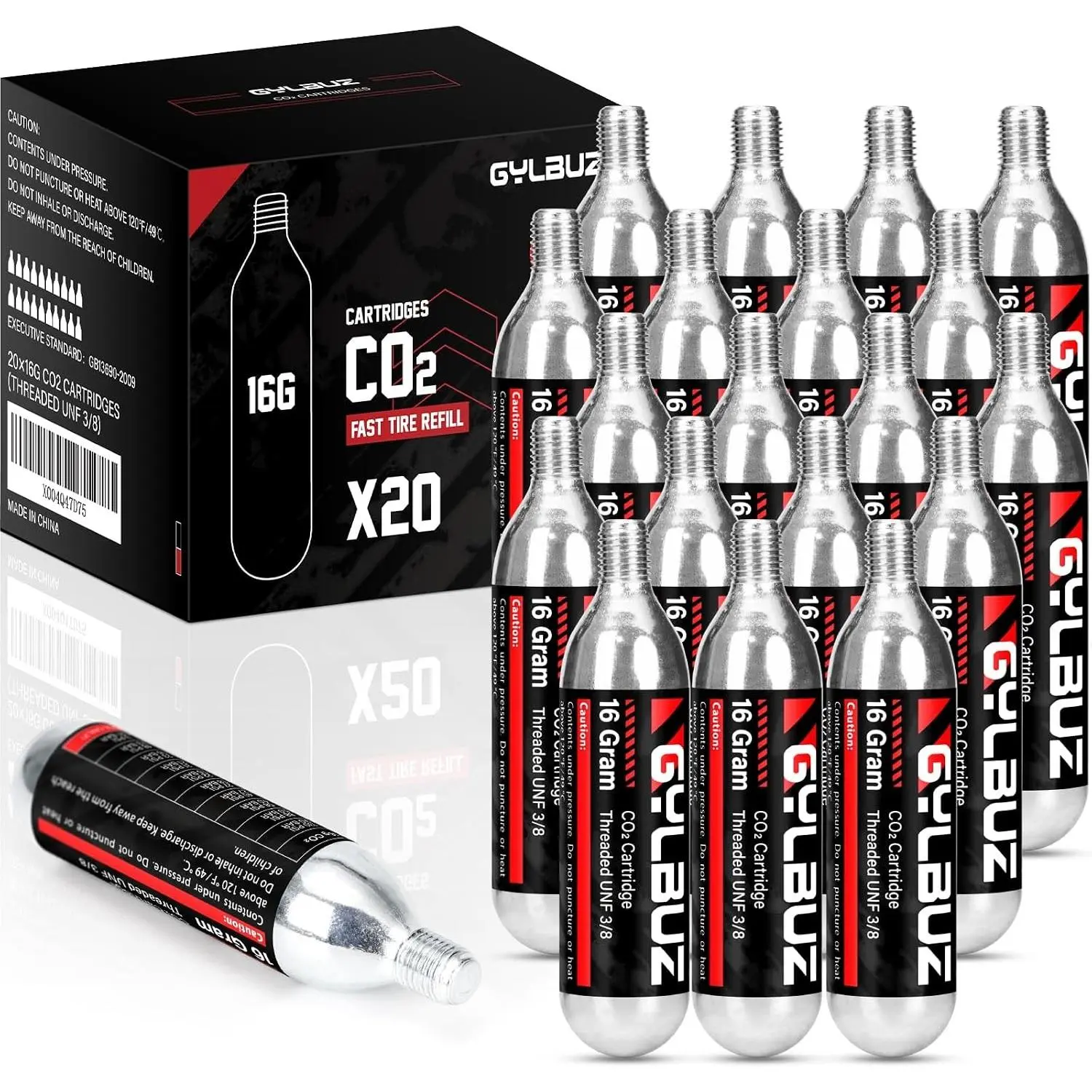 Threaded CO2 Cartridges 16g for All CO2 Bike Tire Inflators with Threaded Connection, Great Refill for Mountain or Road Bicycle Tires, 6/12/20 Count Available