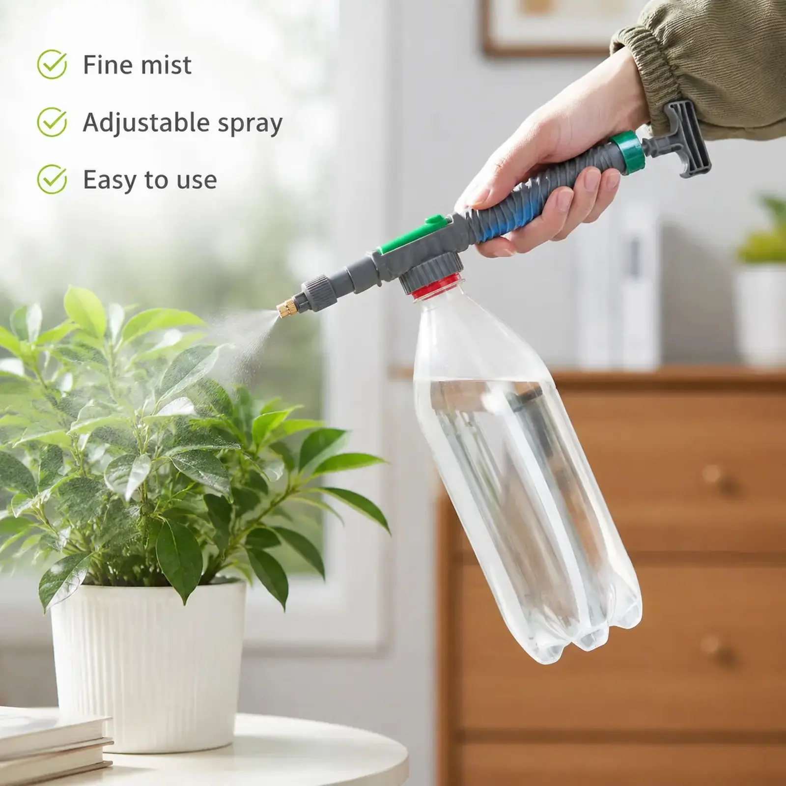 Flow‑Adjustable Bottle Spraying Head, Rotary Liquid‑Control Sprayer Attachment for Regular Plastic Beverage Containers, Suitable For Garden Irrigation and Household Liquid‑Spraying Work