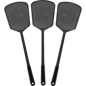Flexible Heavy Duty Thick Fly Swatters with Bigger Paddle, Black 3 PackGift.