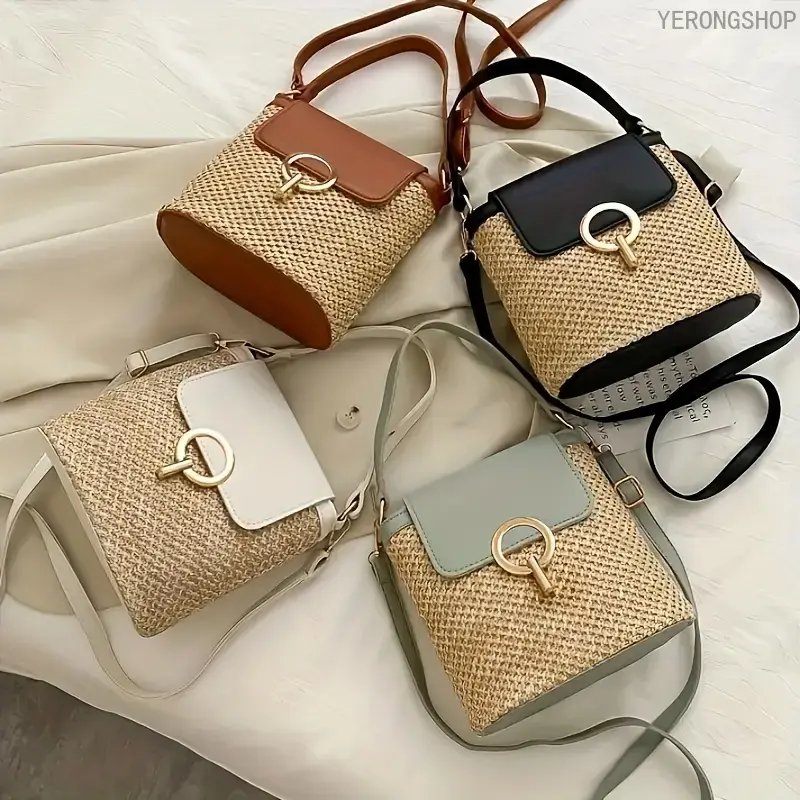 Women's Minimalist Crossbody Bag, Soft Braid Solid Weave Shoulder Purse with Clean Lines & Anti-Theft Lock for Vacation, Casual Handbag with Adjustable Strap, Chic, Foldable
