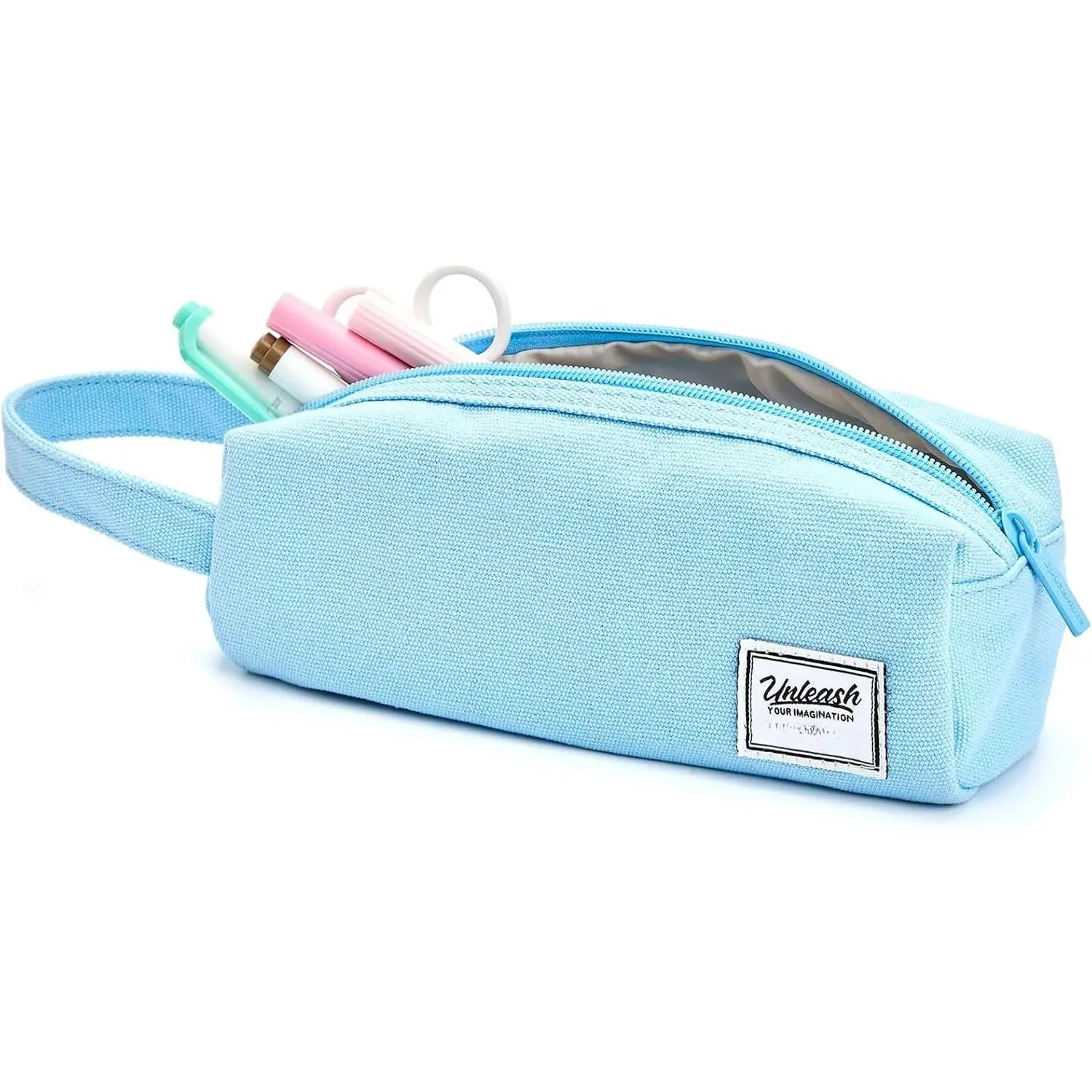 Canvas Pencil Pouch - 1200ml Large Capacity, Simple Sky Blue Aesthetic Preppy Pen Organizer for School, Office Stationery Supplies (For Students), Study Tool, Writing Stationery