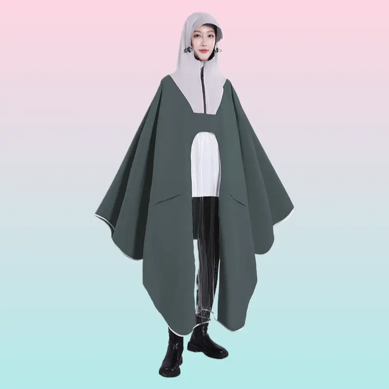 Stylish Zippered Enlarged Thick Integrated Rain Poncho for Motorcycle E-bike Heavy Rain Riding