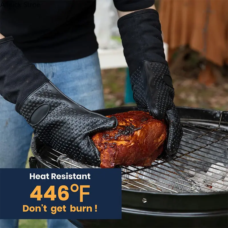 Extra Long Oven Mitts with Heat Resistant Silicone Outer, Non-Slip Grip for Cooking, Baking, and Grilling, Long Gloves, Quilted Liner, 50Cm, Textured Grip, Kitchenware, Heatproof, Cooking/Grill