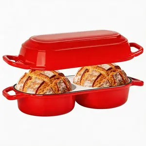 Mini Double Dutch Oven For Sourdough Bread Baking, 2.2QT Enameled Cast Iron Pot With Lid, Non Stick Dual Round Loaf Pan, 500°F Oven Safe For Homemade Baking