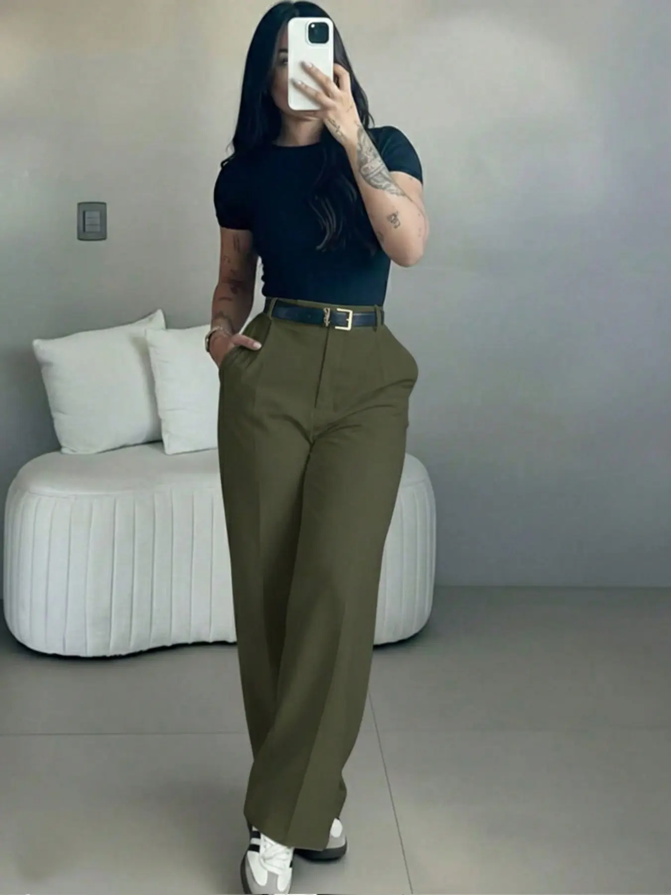 Women's High-Waisted Suit Pants, Loose Straight Leg, Flowy Drape Long Trousers, Versatile Daily Wear, Office Style, Slimming Effect