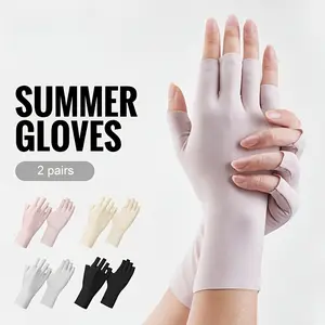 Fingerless Ice Silk Gloves – Summer UV Protection Gloves – Cool and Breathable Driving Gloves – Unisex Style – Ideal for Driving, Cycling and Outdoor Activities