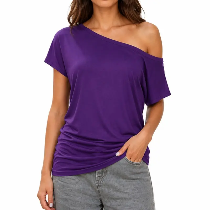 Women's Off Shoulder Short Sleeve Top | Relaxed Fit | Casual Summer Blouse | Versatile Basic