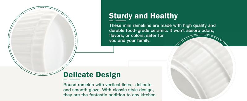 Mini Ramekins 1.5 oz, Vidalenta Dipping Sauce Cups, Tiny Ramekins Dip Bowl Porcelain Souffle Dish Set of 6, Small Ramekins Dessert Cups Small Bowls for Charcuterie Board, Microwave & Oven Safe, White
