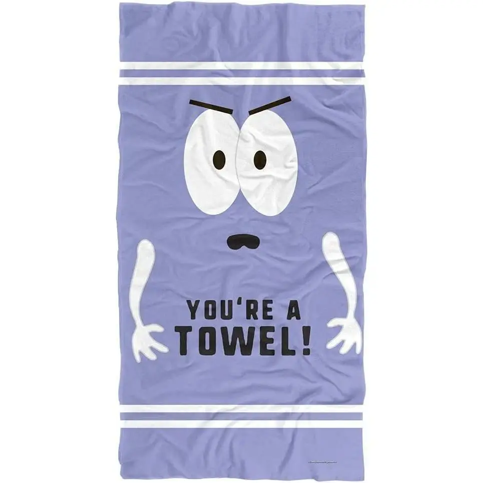 Licensed South Park Towelie Beach Towel - "You're A Towel" Print, Wrinkle Resistant, Glam Design for Child Use at Home & Garden, Flat