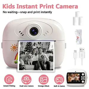 Portable Kids Camera Toy: Dual Lens Selfie Instant Print Camera with AI Printer | HD Digital | Includes 3 Rolls Photo Paper | Christmas Birthday World Cup Gift for Children