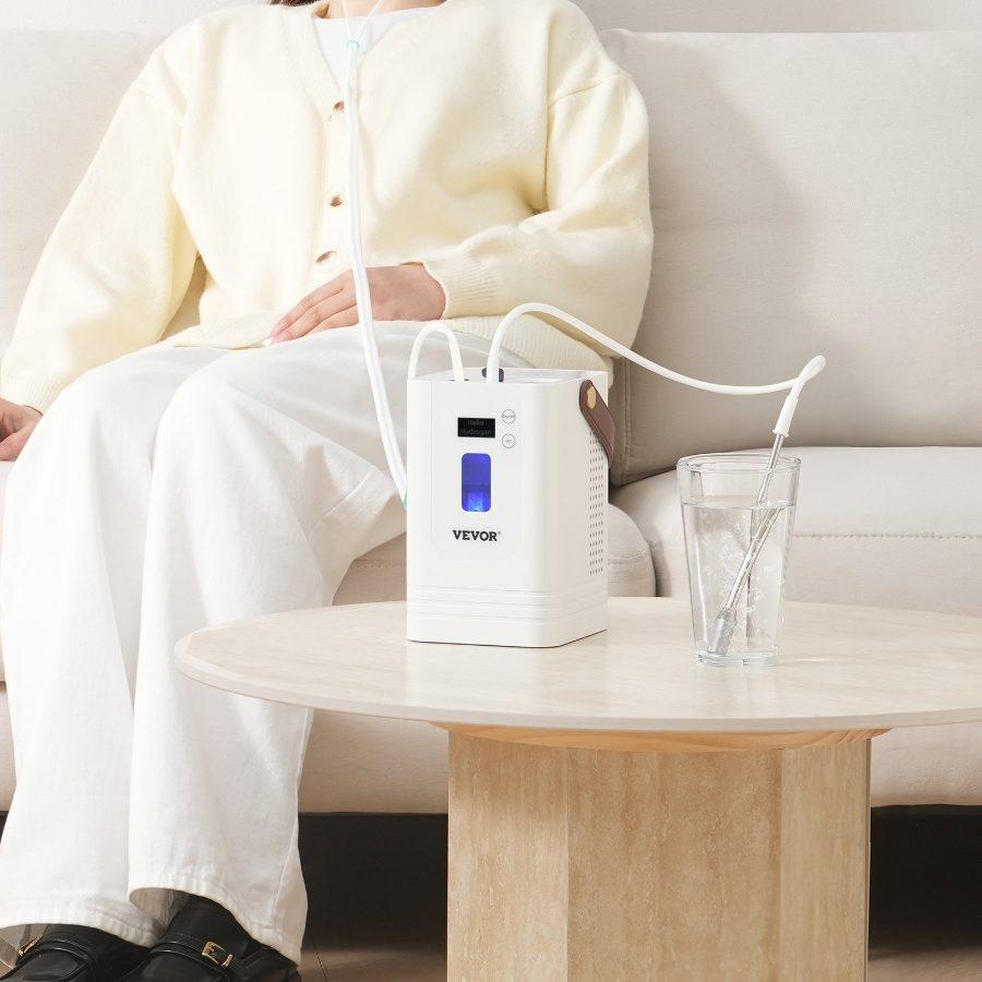 VEVOR Hydrogen Inhalation Machine, 99.99 High Purity Hydrogen Inhaler, HO-Separated 450ml/min (300 H+150 O) Three Ports Hydrogen Oxygen Inhaler, Hydrogen-Rich Water Generator for Home Travel