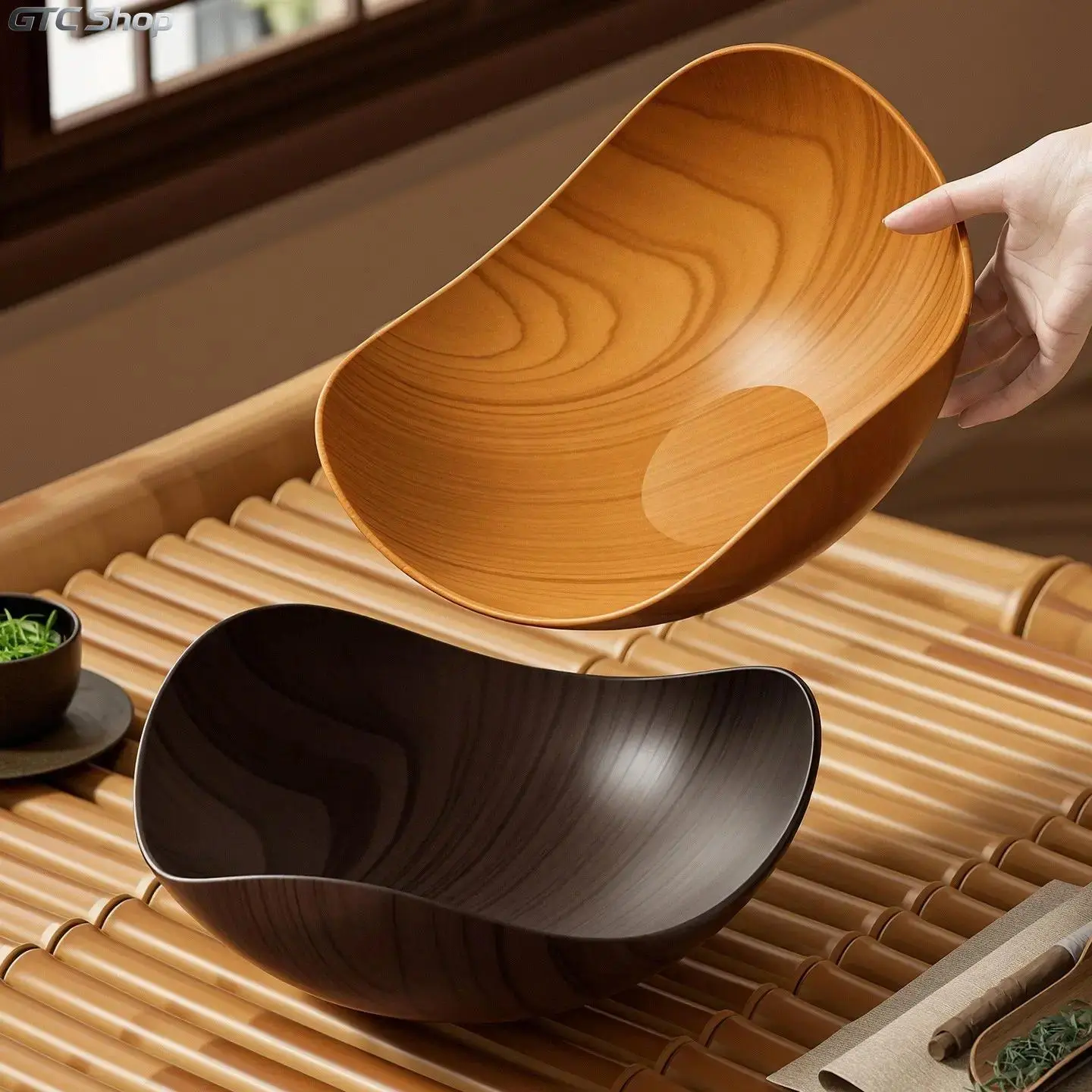 2-Piece Vintage Faux Wood Grain Fruit Plate Set, Elegant High-Appearance Snack Trays for Fruits, Dried Snacks & Desserts, Home Table Decor