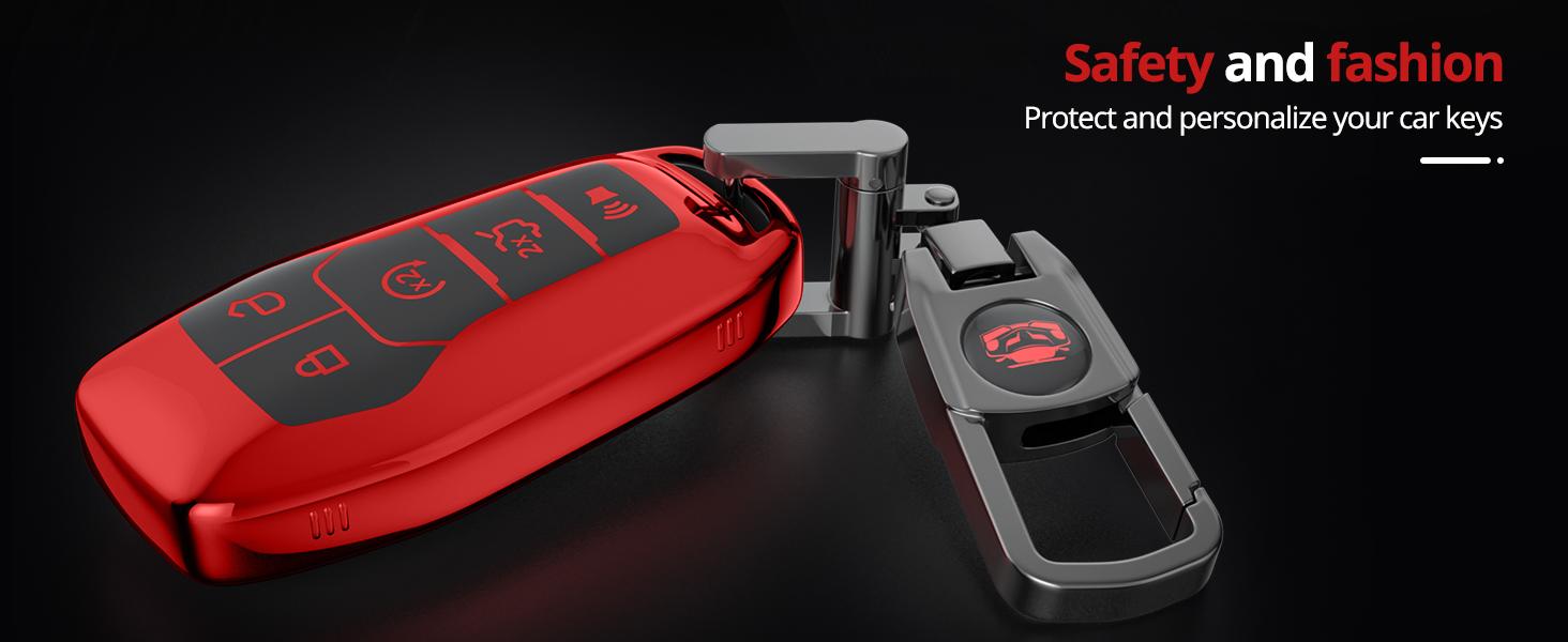 For Ford Key Fob Cover with Keychain.No Screws Required for Installation. Compatible with Ford Fion Mtang F150 Edge Explorer And Lincoln MKZ MKC MKX (Red, Model 2)