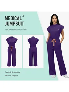 Scrubs Uniform Women Nurse Medical Surgical Scrubs Jumpsuits with Pockets Soft Spandex Nursing Uniform Hospital Dental