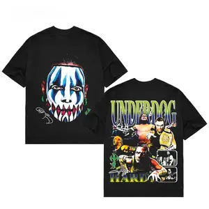 Retro Color Face Paint Wrestler Underdog Collage Double Print Black T-shirt, Unisex Casual Crew Neck Oversized Tee, Bold Vintage Wrestling Streetwear for Outdoor Travel & Daily Casual Looks