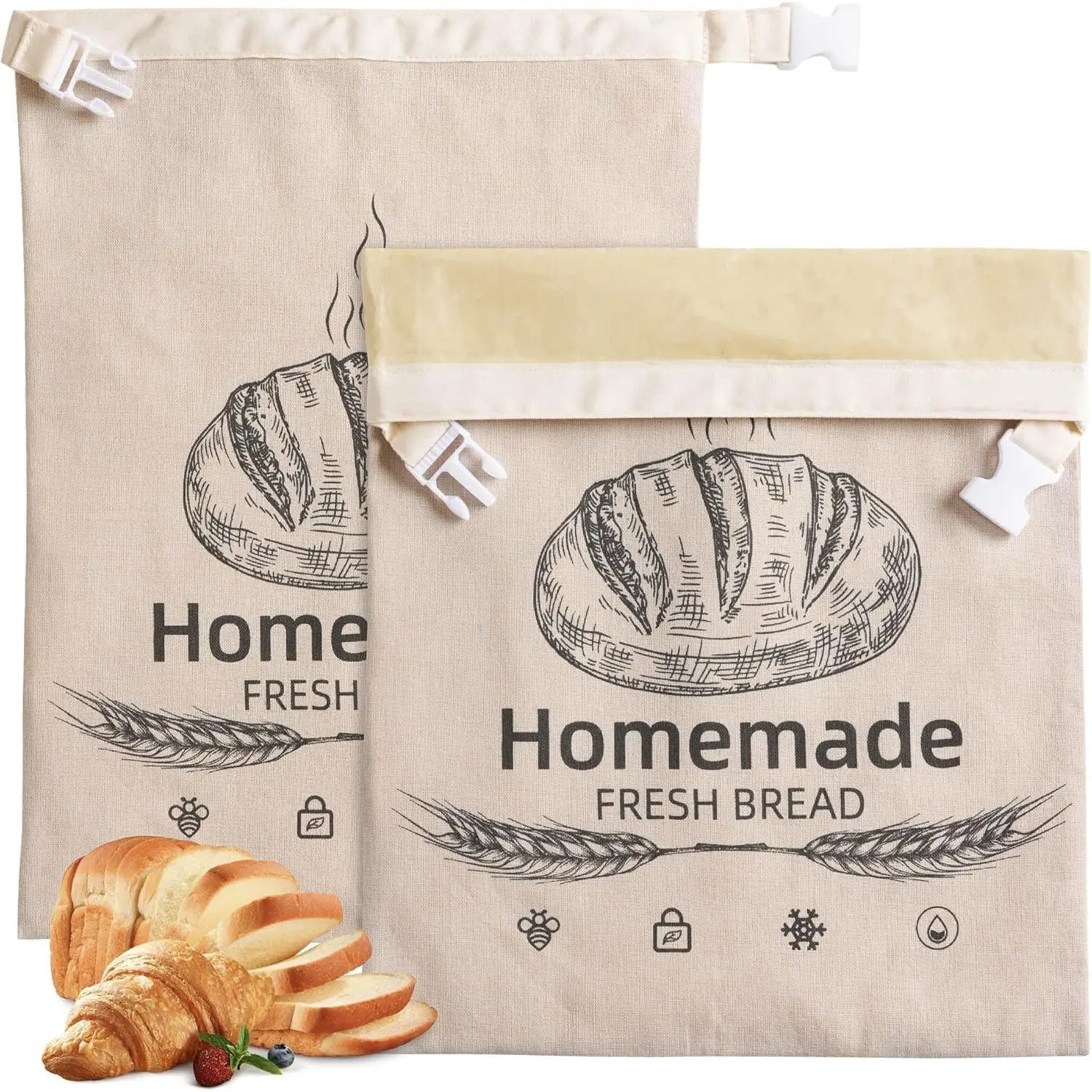 2 Pack Beeswax Bread Bags for Sourdough,  Linen Beeswax Bread Bag for Homemade Sourdough 17 x 12.6 Inches  Storage Cloth Bag - Freezer-Friendly & Freshness Preservation