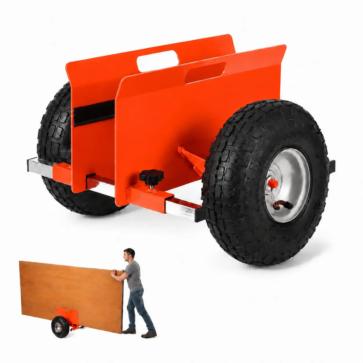 Slab Dolly – 10" Rubber Inflatable Tires, 600 Lbs Capacity – Adjustable Drywall Mover for Drywall Sheets & Door Transport – All-Terrain