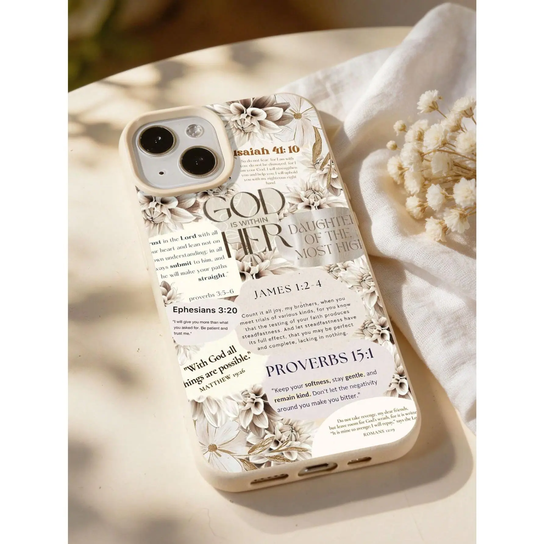 Leather Texture Soft TPU Smartphone Case - 1pc Bible Floral Graphic & Slogan Design, Full Coverage Fashion Accessory for Men/Women's iPhone Series (11/12/13/14/15/16/17 Pro Max) Spring Style
