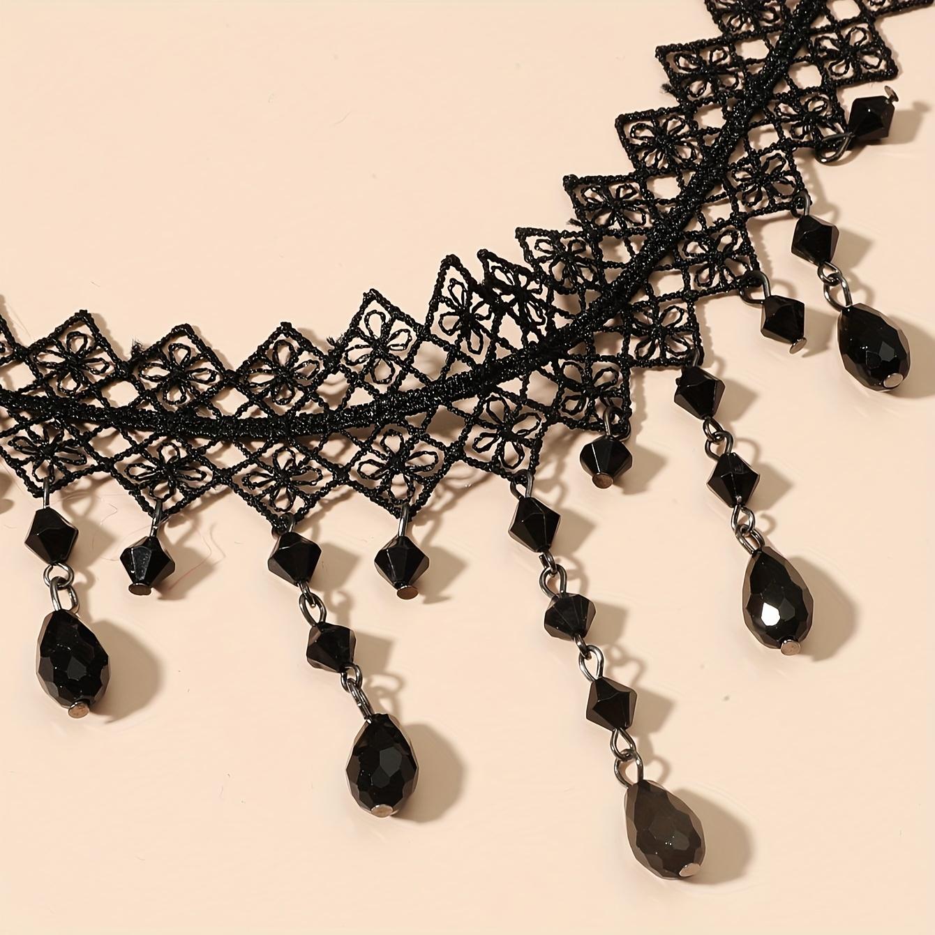 Perfect for Weddings, Parties & Halloween - Elegant Black Lace Choker with Water Drop Pendant