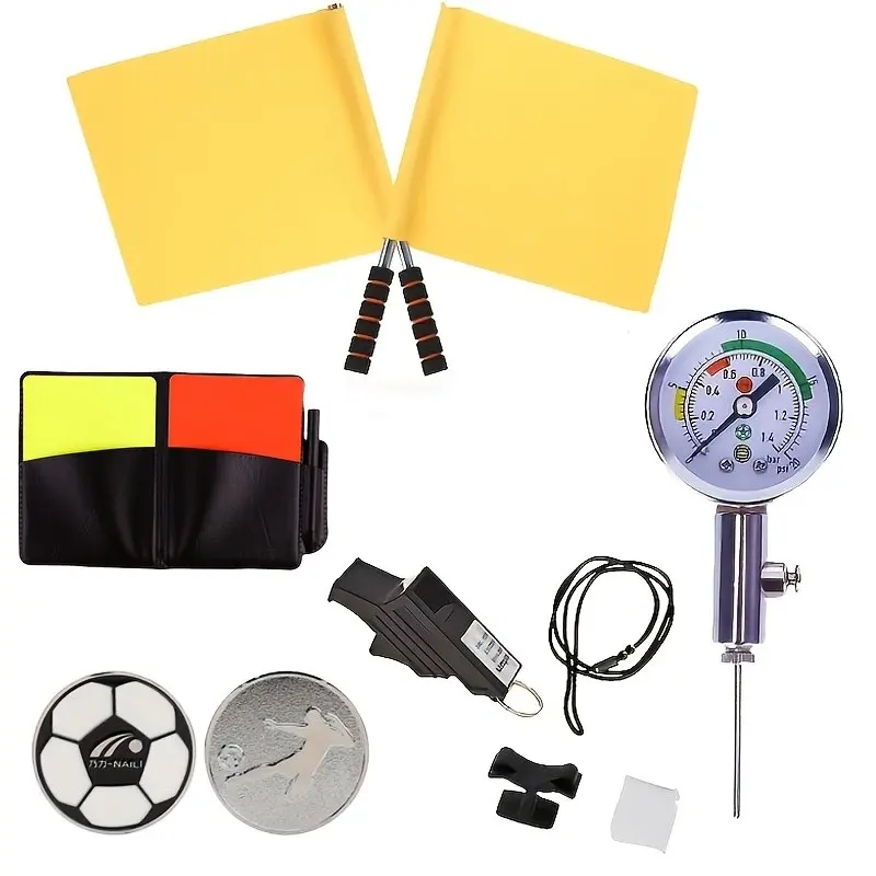 Referee Soccer Kit Set, Includes Cards Book, 2 Whistle Flags, Coin Flipper, Barometer, Essential Sports Equipment